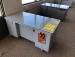 RETRO METAL DOUBLE PEDESTAL OFFICE DESKS W/ GLASS TOPS Auction Photo