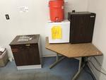 1 LOT: (2) MINI REFRIGERATORS, 2-DOOR CABINET, CORNER TABLE, Auction Photo