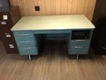 1 LOT: WORK TABLE, (2) RETRO METAL DESKS, SMALL DESK Auction Photo